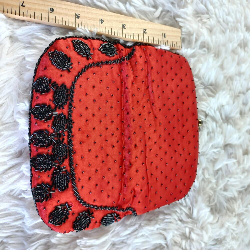 Ruby Red Small Black Strawberry Shape Beaded Clut… - image 8